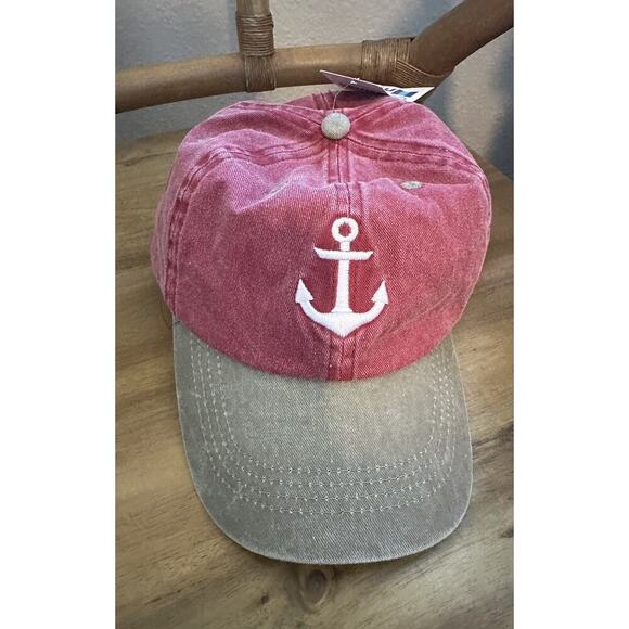 🌟 Red and Gray with white anchor new with tags mens adjustable baseball hat cap - Picture 2 of 4